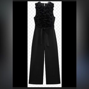 Zara Black Wide-Leg Ruffled Jumpsuit